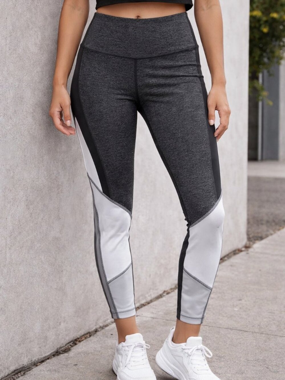 NEW WITH TAGS RBX Dark Gray and White Panel High-Waist Leggings Size L